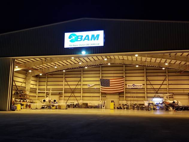 BAM Hangar at Opa Locka Airport by night