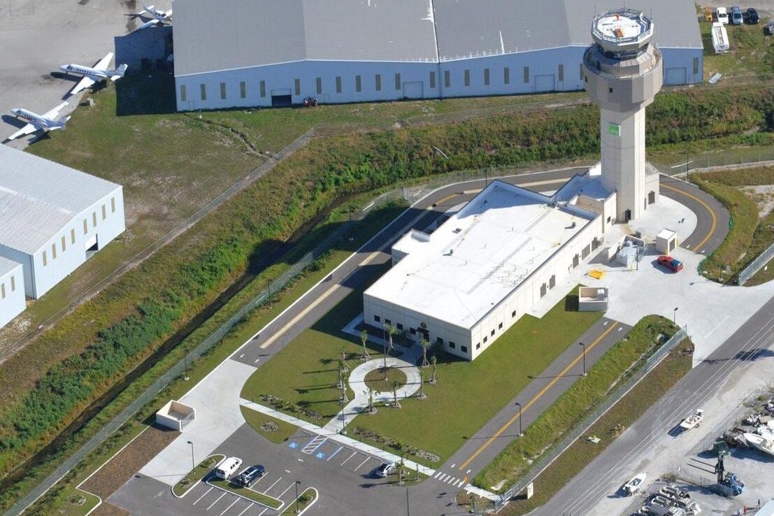 aerial shot of the Sarasota International Airport terminal